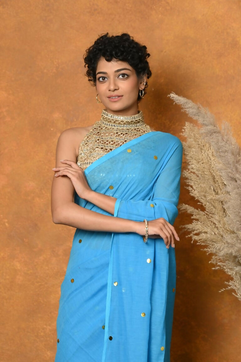 Very Much Indian Pure Mul Cotton Handloom Saree - Sky Blue