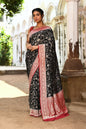 Joban Fashion Black Crepe Chiffon Pure Handloom Banarasi Silk Saree