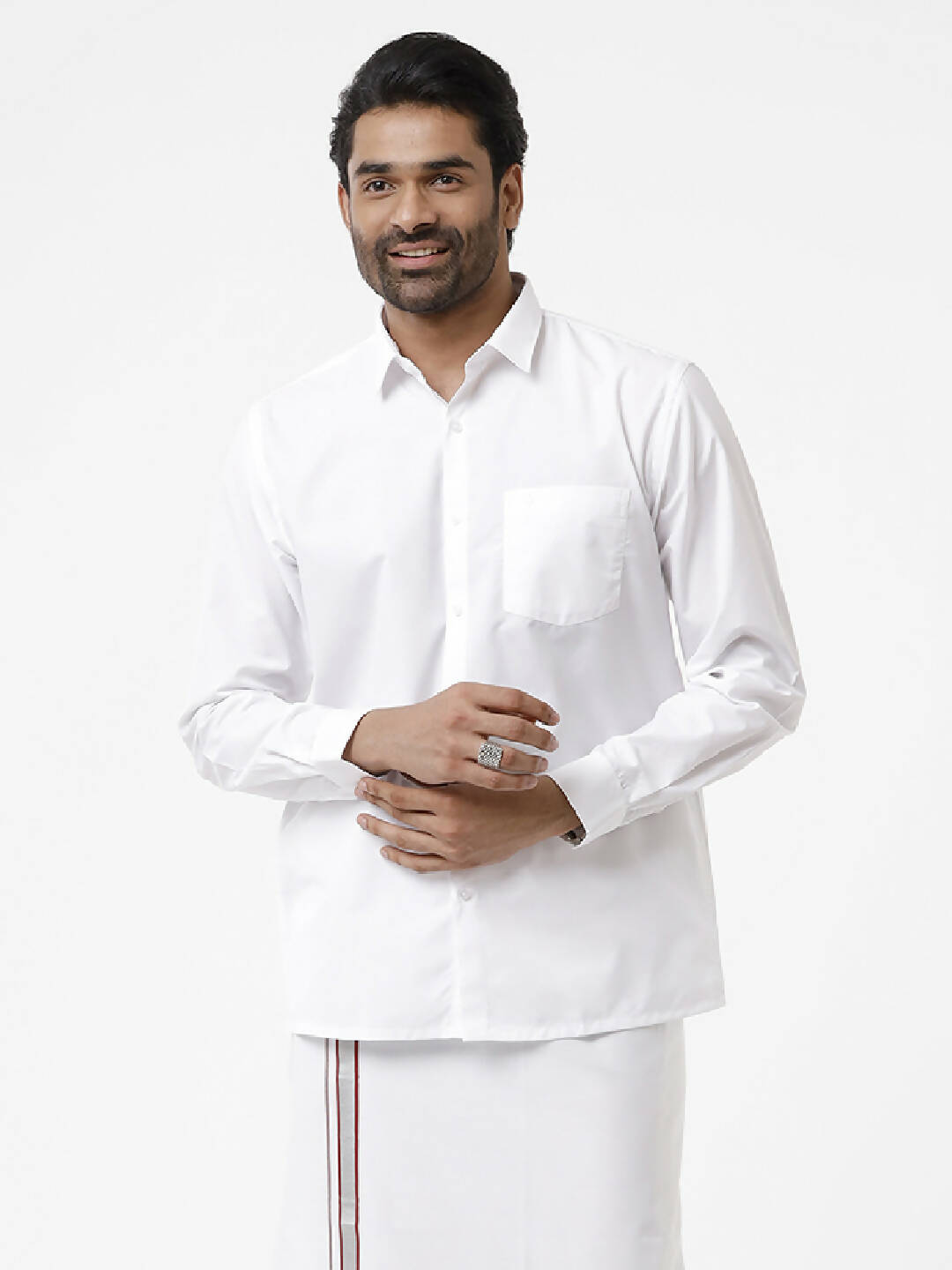 Ramraj Cotton Mens Full Sleeve White Shirt Plus Size - Samrat Cotton