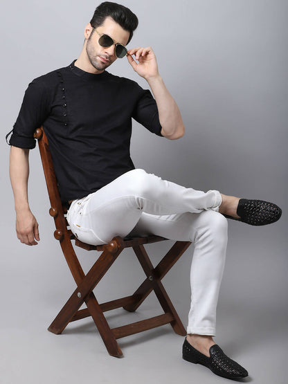 Even Apparels Black Pure Cotton Men's Kurta With Side Placket