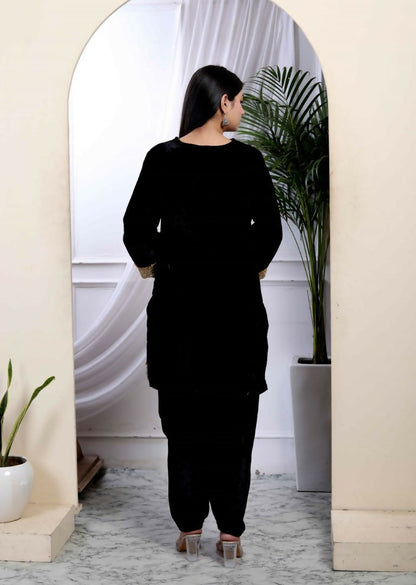 Miravan Women's Black Velvet Dreams Embroidered Co-ord Set