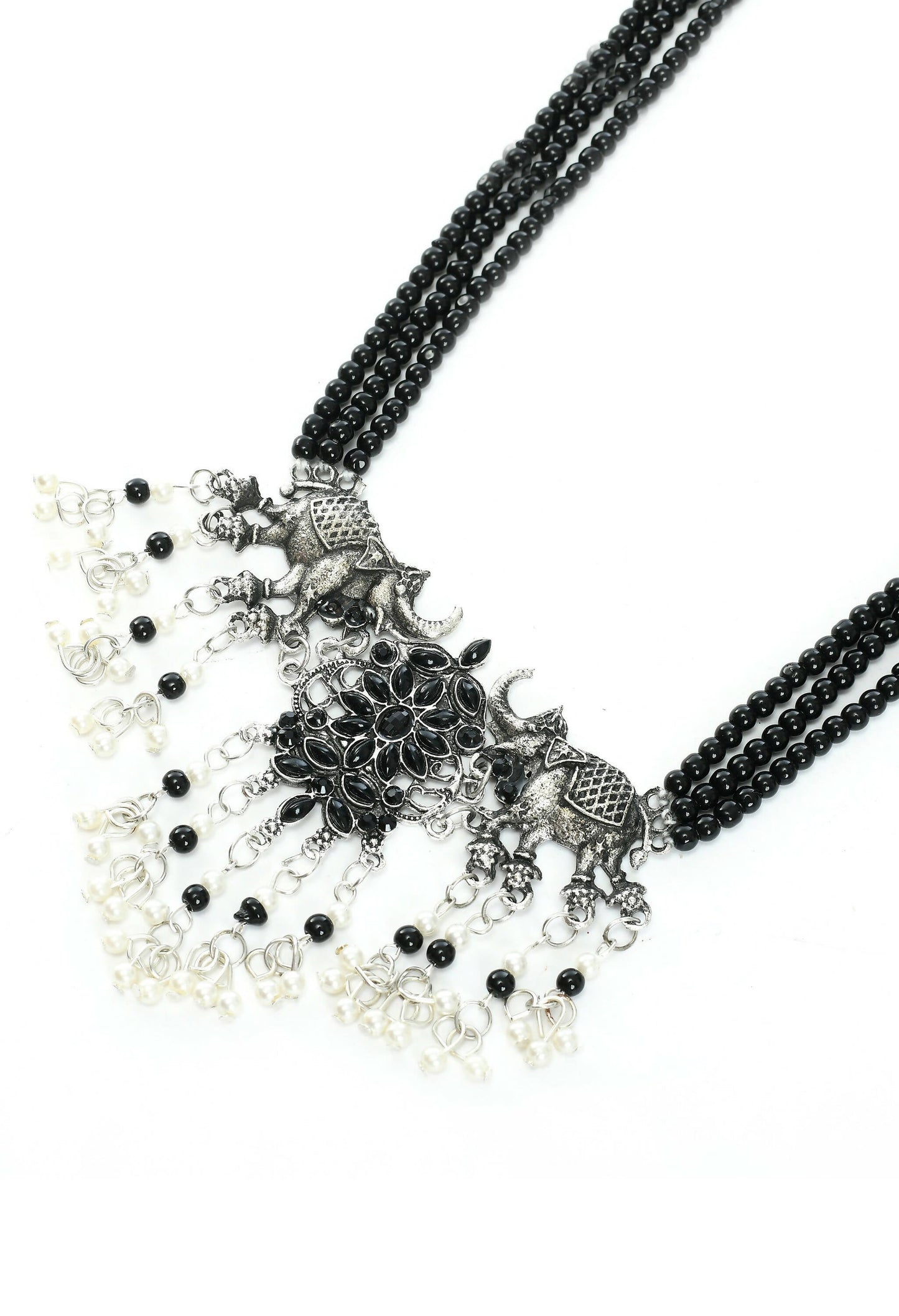 Mominos Fashion Johar Kamal Silver-Plated Brass Finish Elephant Desgin Choker For Women (Black)