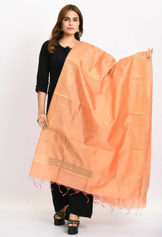 Mominos Fashion Moeza Women's Banarsi Silk Woven Design Peach Dupatta