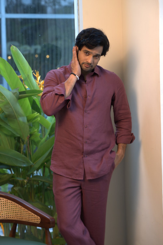 Linen Burgundy Coastal Muse Shirt By Hilo Design