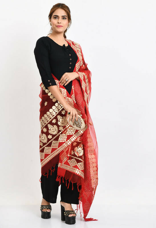 Mominos Fashion Moeza Women Organza Gotta Patti Bridal Dupatta Red Dupatta