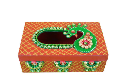 Kundan HandiKrafts Mdf Tissue Box - Red And Yellow