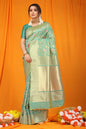 Jyoti Fashion Women's Sea Green Kanjivaram Silk Zari Woven Saree with Blouse