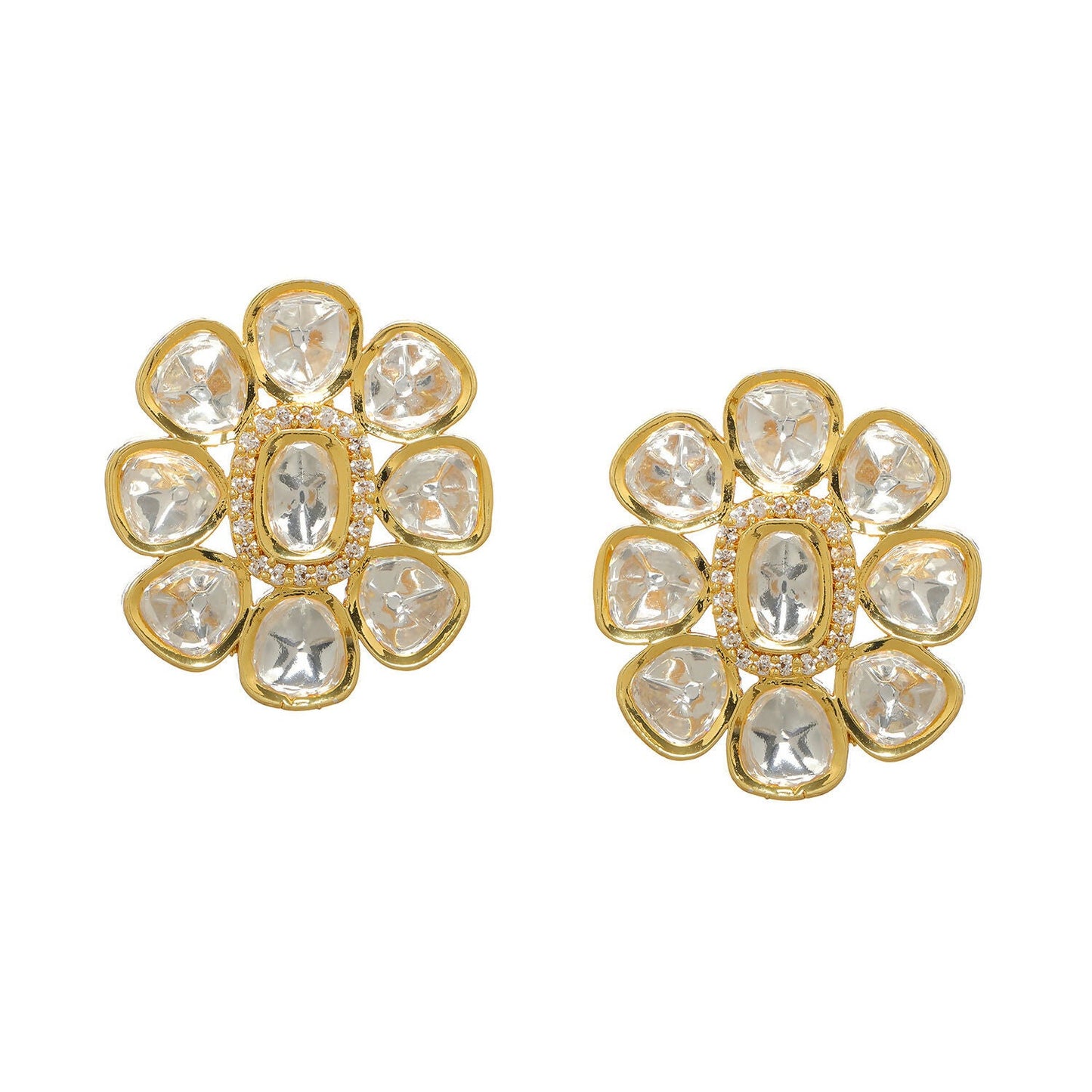 Oversized Round Kundan Studs (Gold) - Ruby Raang
