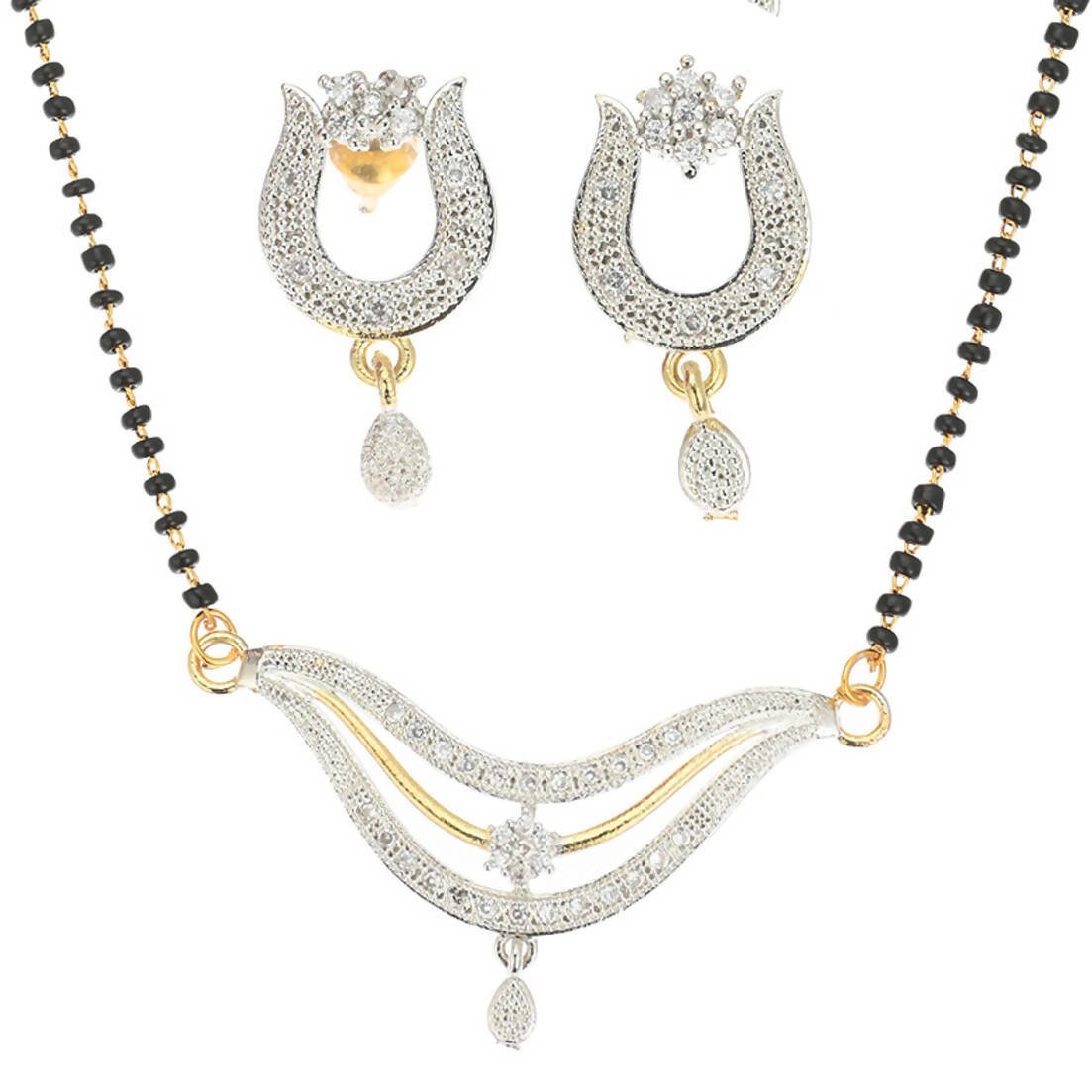 AanyaCentric Gold-Polished Mangalsutra Pendant Earring Set & Silver Plated Anklet