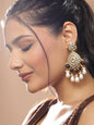 Gold-Toned White Kundan Contemporary Gold-Polished Jhumkas Earrings - Ruby Raang