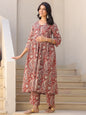 Janasya Dark Cotton Paisley A-Line Top & Bottom Set