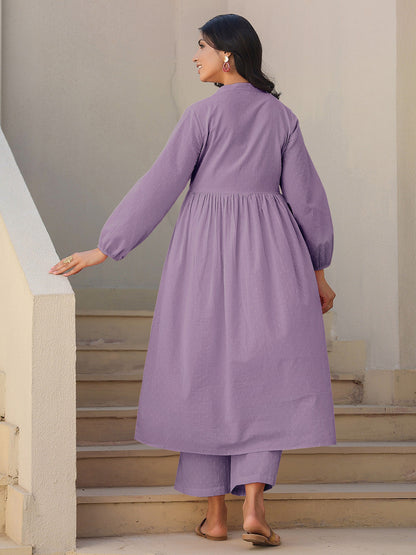 Janasya Light Dobby Cotton Self Design A-Line Kurta Set
