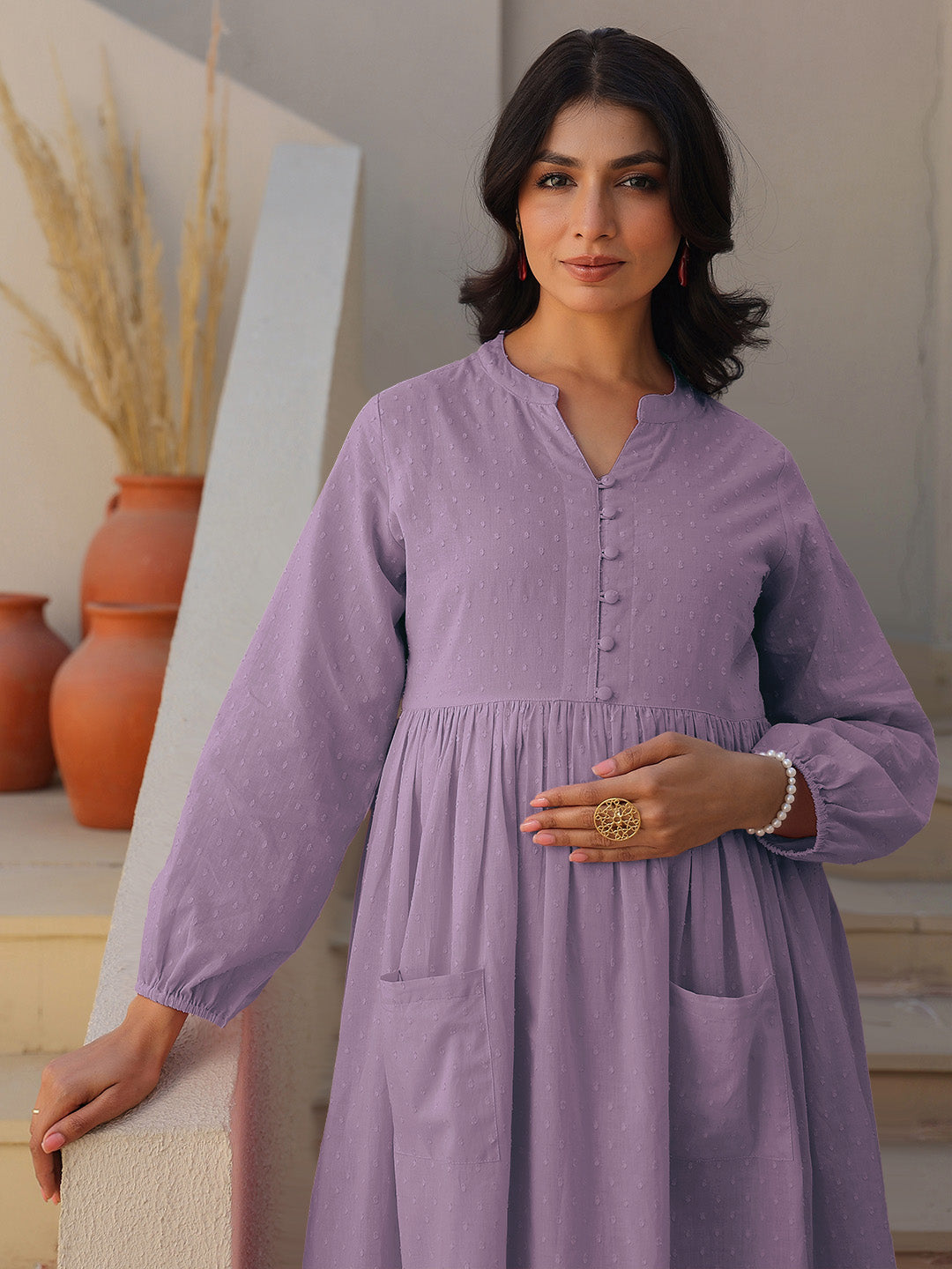 Janasya Light Dobby Cotton Self Design A-Line Kurta Set