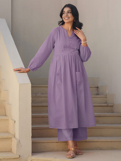 Janasya Light Dobby Cotton Self Design A-Line Kurta Set