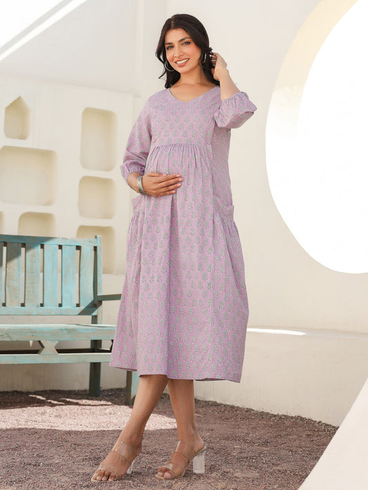 Janasya Light Cotton Floral A-Line Dress