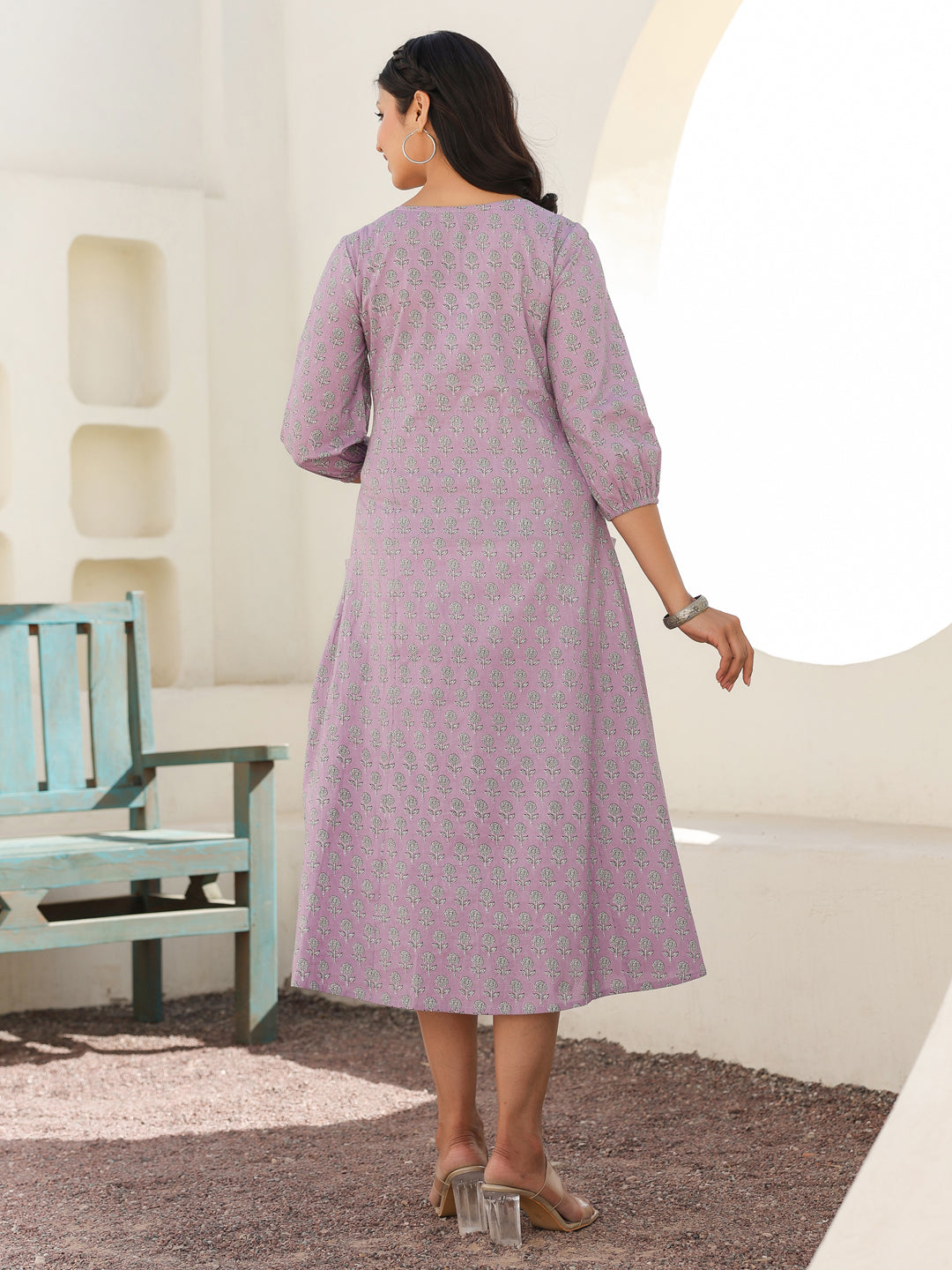 Janasya Light Cotton Floral A-Line Dress