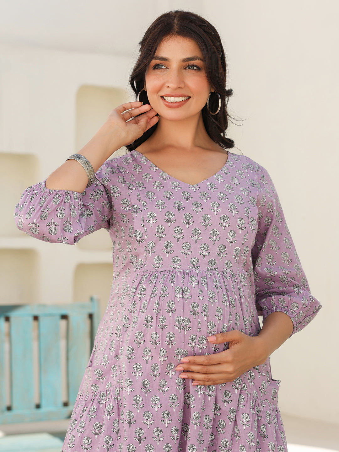 Janasya Light Cotton Floral A-Line Dress
