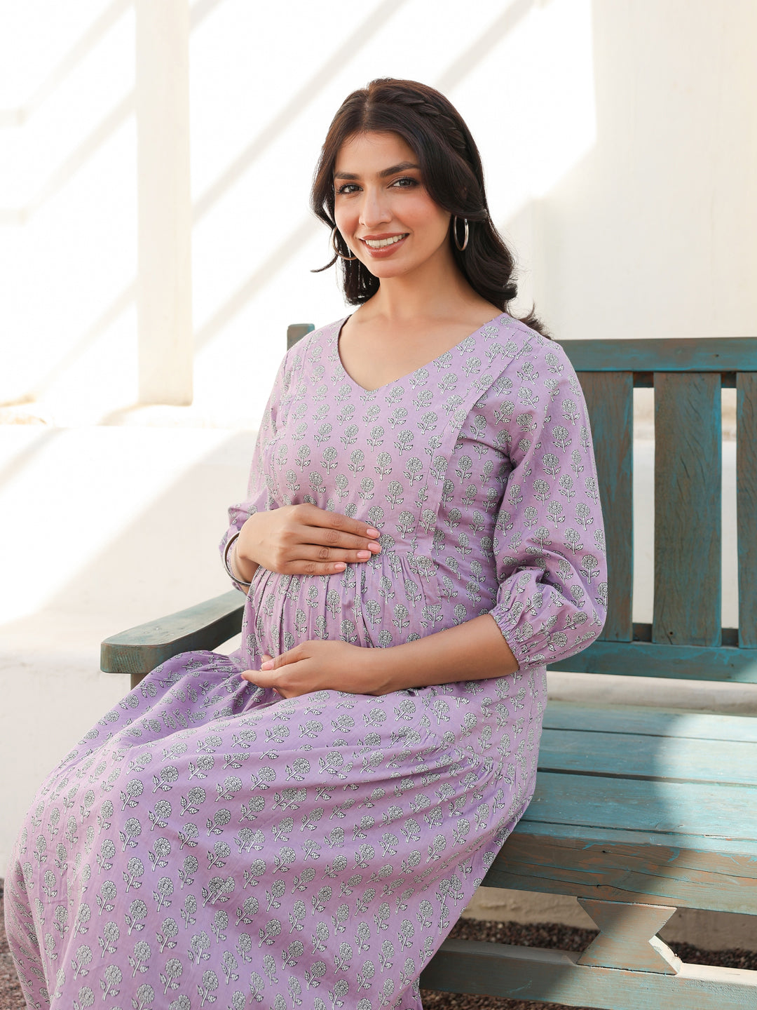 Janasya Light Cotton Floral A-Line Dress