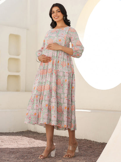 Janasya Light Cotton Floral A-Line Dress