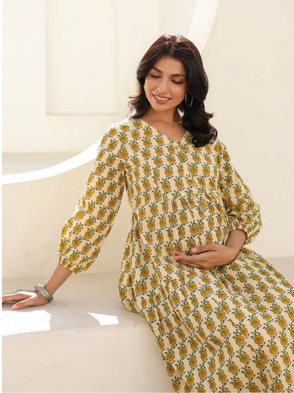 Janasya Light Cotton Floral A-Line Dress