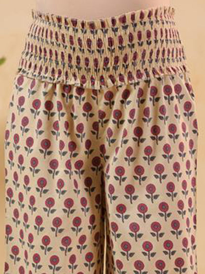 Janasya Light Cotton Floral A-Line Kurta Set