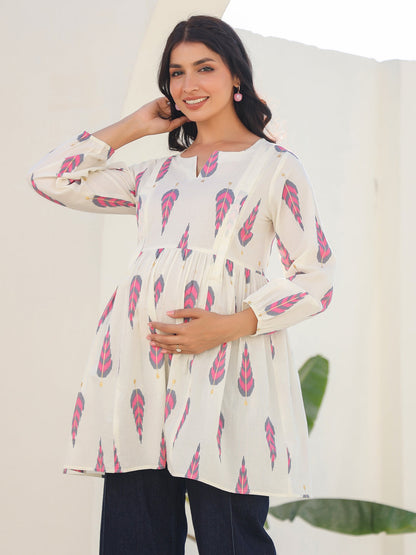 Janasya Light Cotton Ethnic Motifs A-Line Tunic