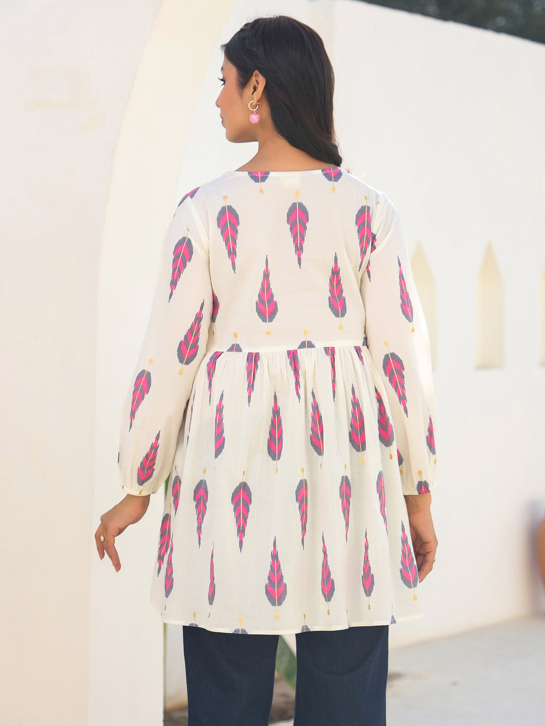 Janasya Light Cotton Ethnic Motifs A-Line Tunic