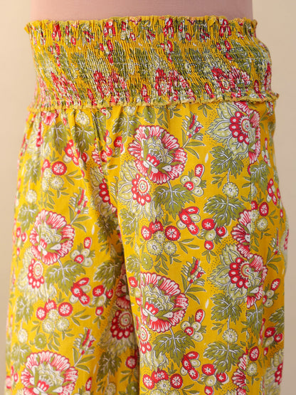 Janasya Bright Cotton Floral A-Line Kurta Set