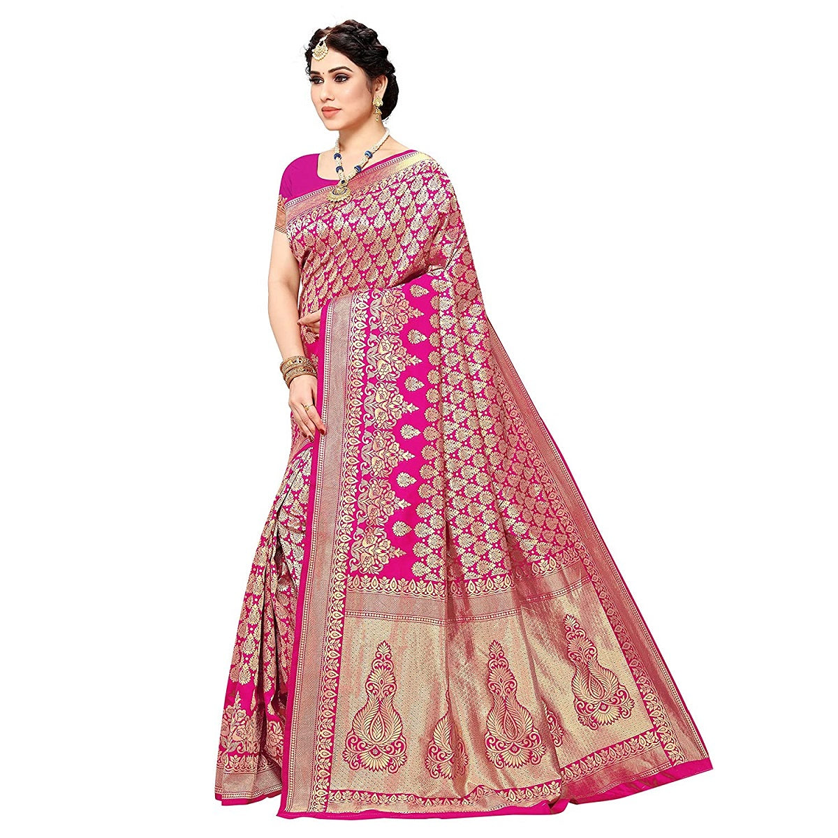 Vamika Pink Banarasi Jacquard Weaving Saree