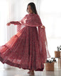 Lorenvalley Fashion Women Pure Soft Georgette Kalamkari Print Fully Flair Anarkali With Pant Dupatta Set - Maroon