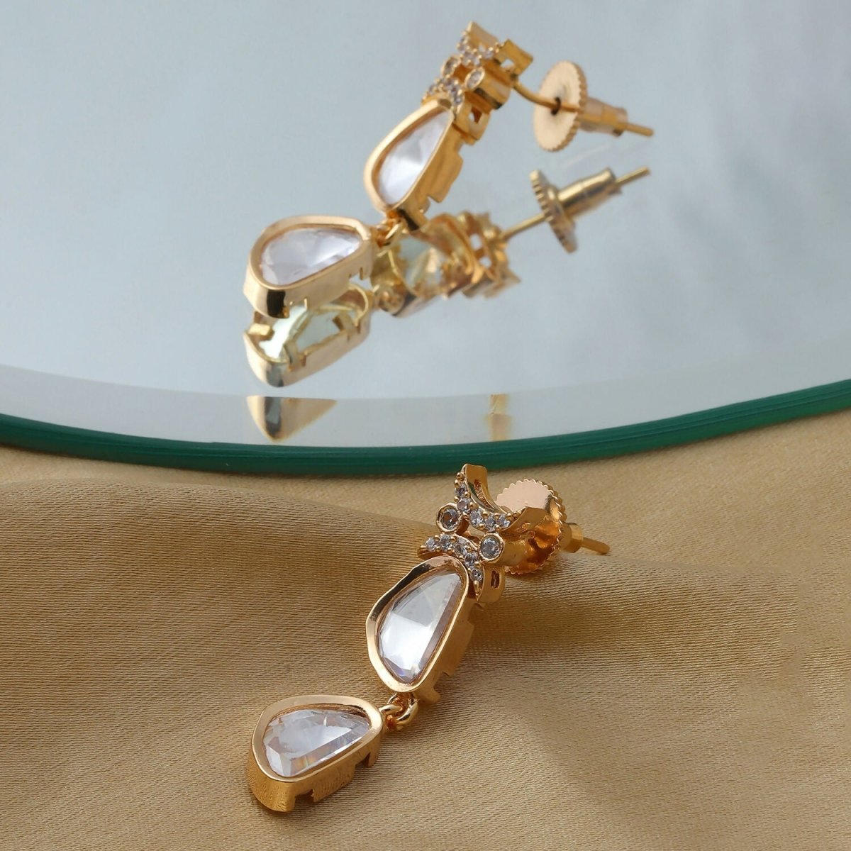 Ambi Diamond and Gold Earrings (Gold) - Ruby Raang