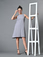 Myshka Women's Round Neck Sleeveless Embellished A-Line Dress in Grey Color