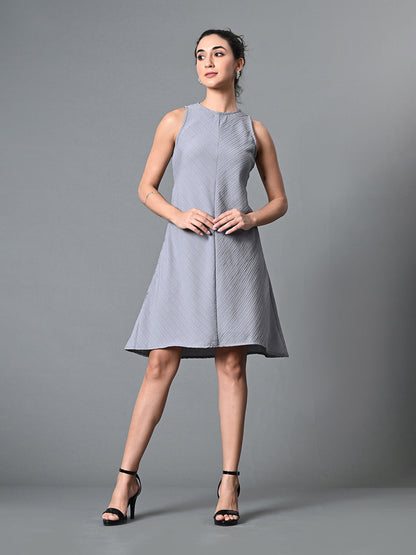 Myshka Women's Round Neck Sleeveless Embellished A-Line Dress in Grey Color