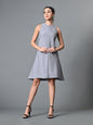 Myshka Women's Round Neck Sleeveless Embellished A-Line Dress in Grey Color