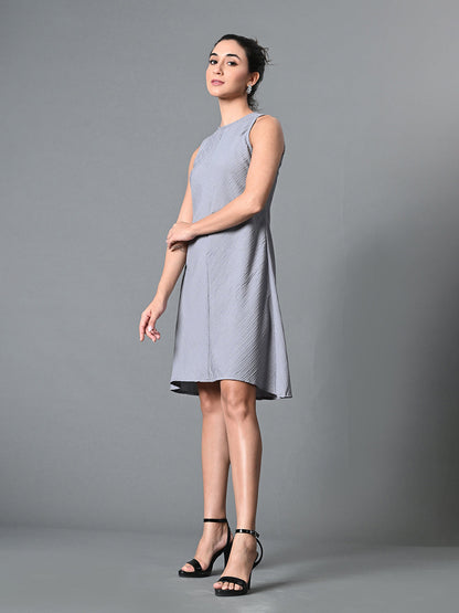 Myshka Women's Round Neck Sleeveless Embellished A-Line Dress in Grey Color