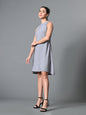 Myshka Women's Round Neck Sleeveless Embellished A-Line Dress in Grey Color