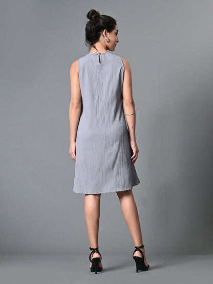 Myshka Women's Round Neck Sleeveless Embellished A-Line Dress in Grey Color