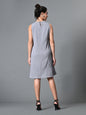 Myshka Women's Round Neck Sleeveless Embellished A-Line Dress in Grey Color