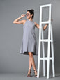 Myshka Women's Round Neck Sleeveless Embellished A-Line Dress in Grey Color