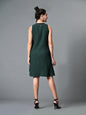 Myshka Women's Round Neck Sleeveless Embellished A-Line Dress in Green Color