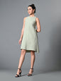 Myshka Women's Round Neck Sleeveless Embellished A-Line Dress in Olive Color