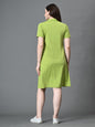 Myshka Women's Collared Neck Short Sleeves Ribbed A-Line Dress in Green Color