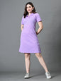 Myshka Women's Collared Neck Short Sleeves Ribbed A-Line Dress in Lavender Color