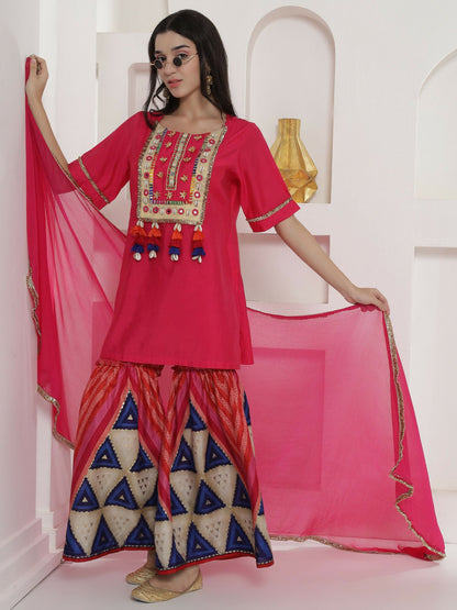 Joban Fashion Pink Kuslin Sharara Suit Set