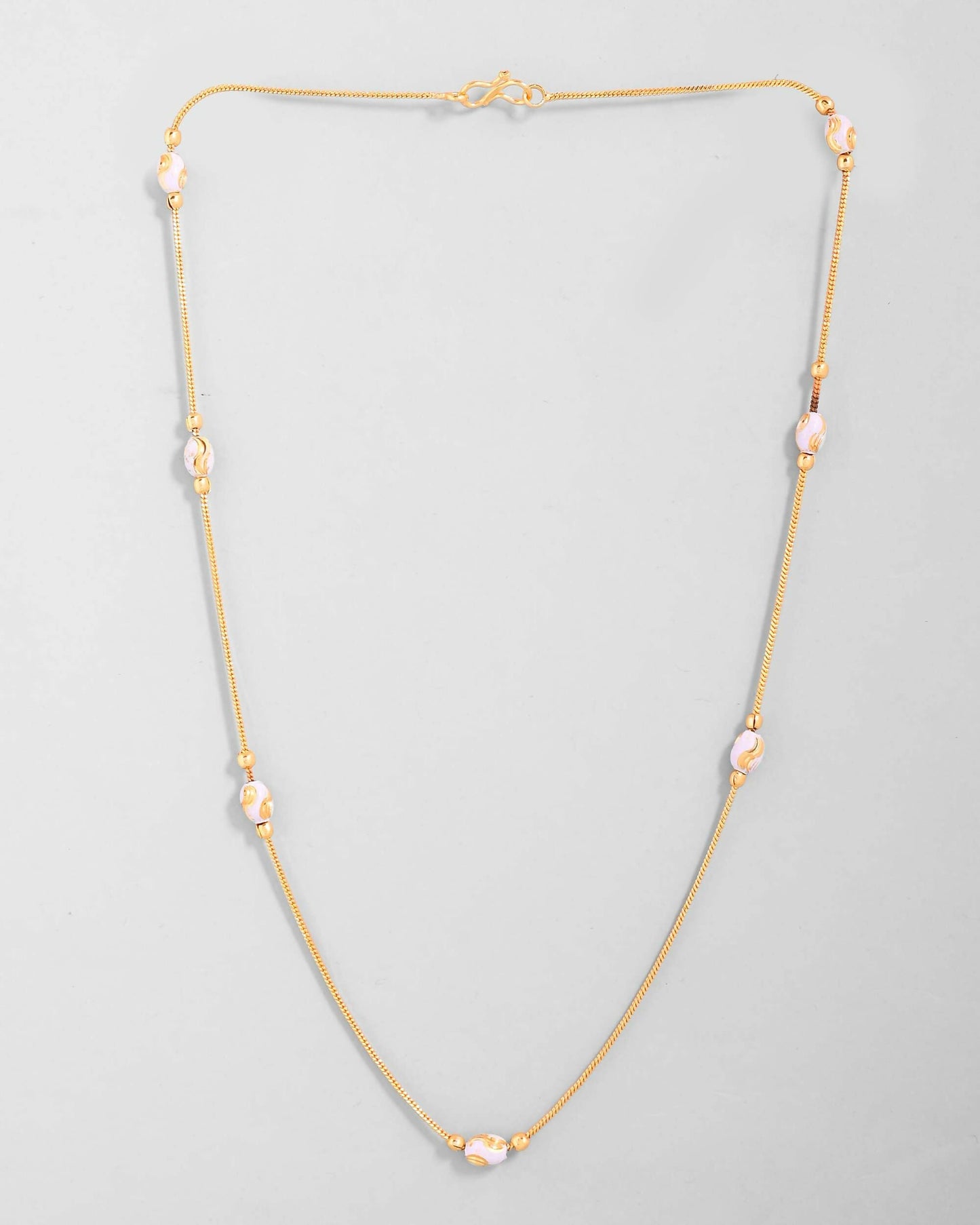 VOJ Gold-Polished Chain with White Hand Crafted Beads