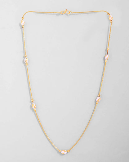 VOJ Gold-Polished Chain with White Hand Crafted Beads
