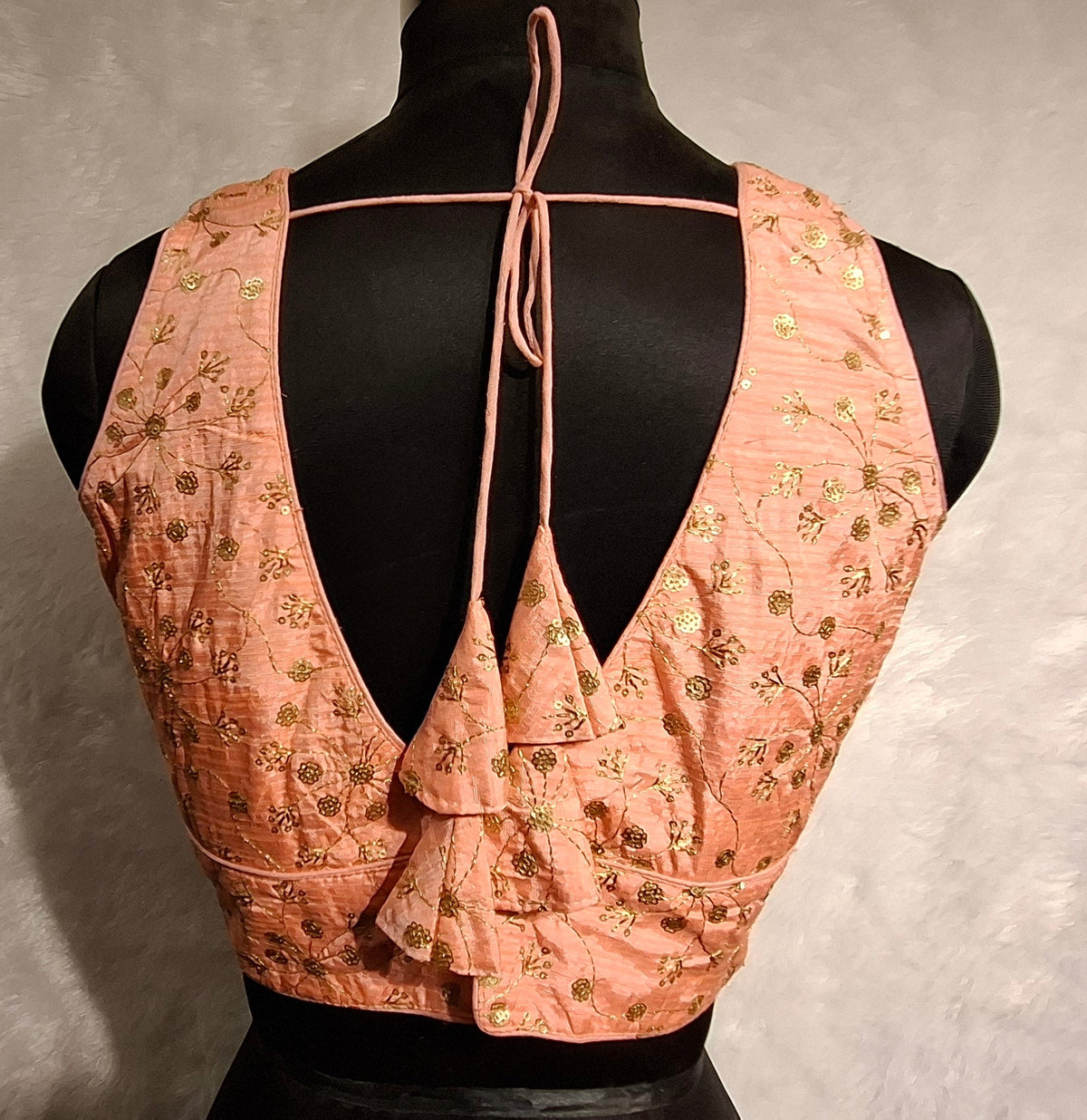 Kia Fashions Peach Twin Tone Golden All Over Sequins Readymade Blouse