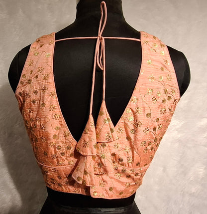 Kia Fashions Peach Twin Tone Golden All Over Sequins Readymade Blouse