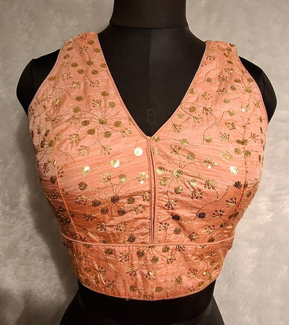 Kia Fashions Peach Twin Tone Golden All Over Sequins Readymade Blouse