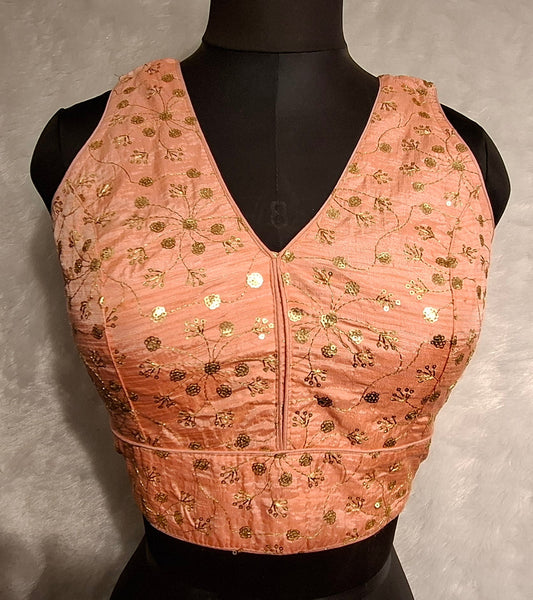 Kia Fashions Peach Twin Tone Golden All Over Sequins Readymade Blouse